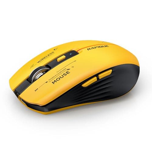 RAPIQUE Bluetooth Wireless Mouse - (BT1/BT2+USB Receiver) Tri-Device Compatibility for PC, Laptop, Computer, MacBook, Tablet (Black and Yellow) - Image 1