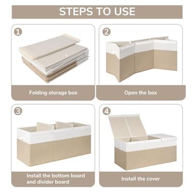 INDRESSME 185L Extra Large Toy Box, Toy Storage Organizer Collapsible Storage Bins with Lids Toy Chest for Playroom, Living Room, Toy Baskets Storage Kids, Boys Girls 39" x 17" x 17" (Beige & White) - Image 8