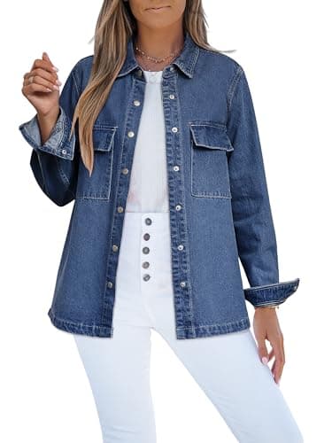luvamia 2025 Spring Jean Jackets for Women Fashion Oversized Button Down Denim Jacket Western Shacket with Pockets Classic Blue Size 3X-Large US Size 24 26 - Image 1