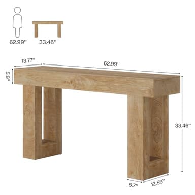 Tribesigns 63-Inch Long Console Table, Wooden Rectangular Sofa Table Behind The Couch, Farmhouse Entryway Table for Entrance, Hallway, Living Room (Natural) - Image 2
