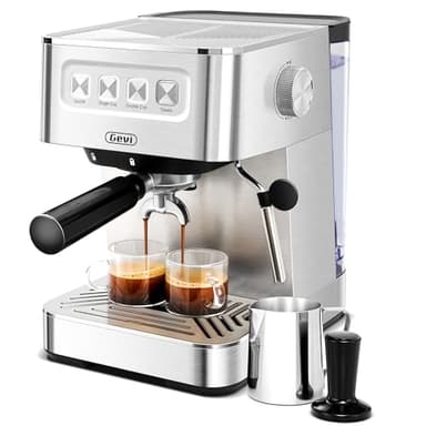 Gevi Espresso Machine 20 Bar, Coffee Machine with Milk Frother, Stainless Steel Espresso Maker for Cappuccino, Latte, Silver - Image 1