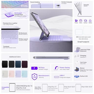 typecase Keyboard Case for iPad Air 13(M3 2025 / M2 2024) and iPad Pro 12.9 (6th, 5th, 4th,3rd Gen),Magic Keyboard,Easy-Set Magnetic Stand,Multi-Touch Trackpad,11 Colors Backlight,Light Purple - Image 6