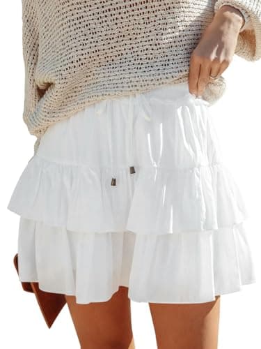 Aoudery Flowy Shorts for Women Boho Ruffled Tiered Skorts Casual High Waist Mini Skirts Tennis Golf Comfy Shorts 2025 - A White XL - Image 1