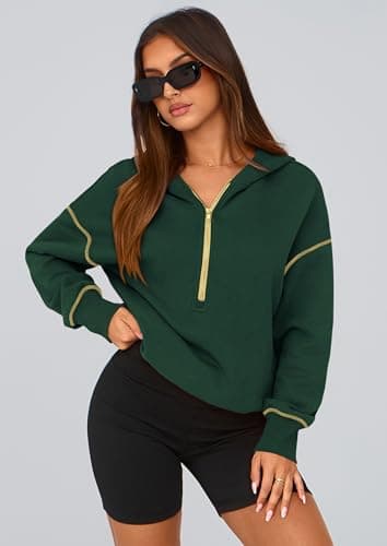 PRETTYGARDEN Women's 2025 Fall Hooded Sweatshirts Long Sleeve Half Zip Cropped Hoodies Pullover Winter Fashion Clothes (Dark Green,X-Large) - Image 3