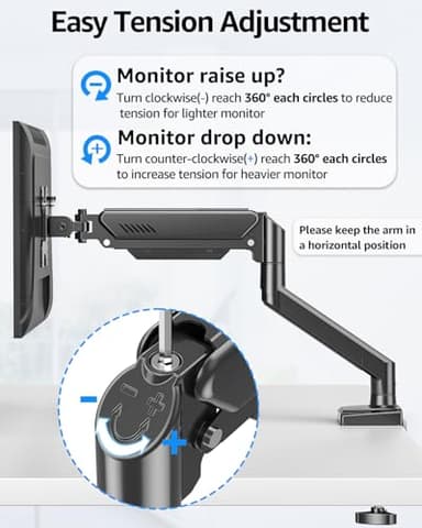 Dual Monitor Stand fits up to 32 inch, 4.4-22 lbs Computer Screens, Dual Monitor Desk Mount Height Adjustable, Monitor Arms for 2 Monitors, Home Office VESA Mounts with Gas Spring, Freelift Black - Image 7