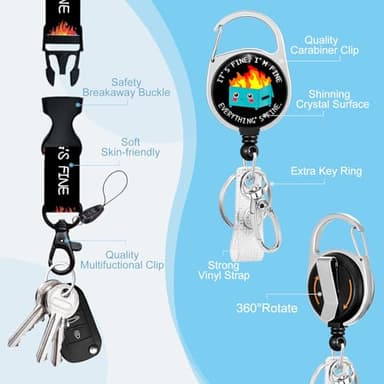 Dumpster on Fire Lanyards for ID Badges and Keys, Funny Badge Reel Retractable Heavy Duty with 360° Swivel Carabiner Clip, I'm Fine ID Badge Holder with Breakaway Lanyard, Teacher Nurse Office Gifts - Image 5