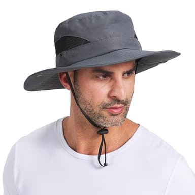 PFFY Sun Bucket Hats for Men Women 3” Wide Brim UPF 50+ Fishing & Beach Hat Darkgrey - Image 8