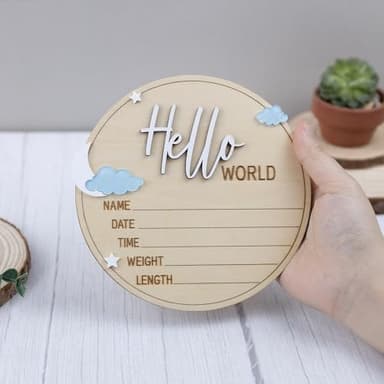 Hello World Baby Birth Stats Sign, 6.2 inches, Wood Engraved Hospital Announcement Board with Flower (BB75) - Image 6