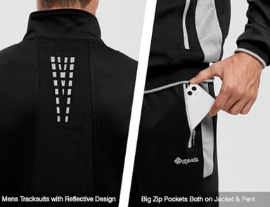 TBMPOY Men's Tracksuits Sweatsuits for Men Sweat Track Suits 2 Piece Casual Athletic Jogging Warm Up Full Zip Sets Black/Grey 3XL - Image 5