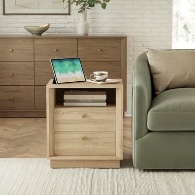 FORTUNETEC Nightstand with Charging Station, Mid Century Modern Nightstand with Wood Grain Texture, Boho End Table with Drawers Storage, Bedside Table for Bedroom Living Room Office, White Oak - Image 7