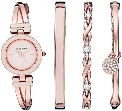 Anne Klein Women's AK/3284LPST Blush Pink and Rose Gold-Tone Bangle Watch and Premium Crystal Accented Bracelet Set - Image 1