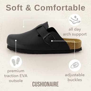 CUSHIONAIRE Hana Womens Clogs | Comfortable Vegan Suede Clogs for Women | Slip On Potato Shoes with Cork Footbed & Arch Support| BLACK 8.5 - Image 6