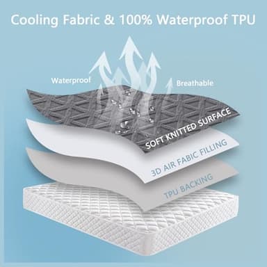 Premium Waterproof Mattress Protector Queen Size, Breathable Bed Cover 3D Air Fabric Cooling Mattress Pad Cover Smooth Soft Noiseless Washable, 8''-21'' Deep Pocket (Gray) - Image 6