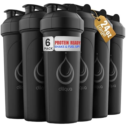 diliqua 6 PACK, Shaker Bottles for Protein Mixes | BPA-Free & Dishwasher Safe | 6 Large 24 oz protein shaker bottle | Shaker Cups for protein shakes | Blender Shaker Bottle Pack - Image 1
