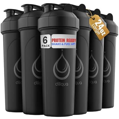 diliqua 6 PACK, Shaker Bottles for Protein Mixes | BPA-Free & Dishwasher Safe | 6 Large 24 oz protein shaker bottle | Shaker Cups for protein shakes | Blender Shaker Bottle Pack - Image 1