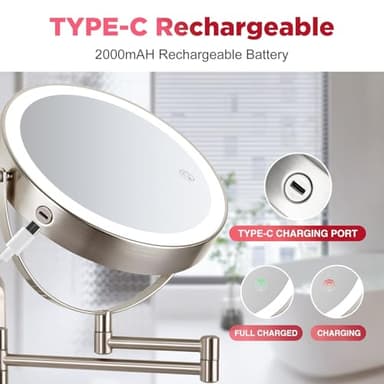 Wall Mounted Makeup Mirror, 1x/20x Magnifying Mirror with 8.5" Double Sided, Vanity Makeup Mirror for Bathroom, Brushed Nickel - Image 6