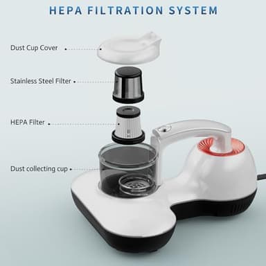 Mattress Vacuum Cleaner, Handheld UV Bed Vacuum Cleaner 16KPa & 12800 Vibrations Per/Min Upgraded Effectively Clean Up Bed, Pillows, Cloth Sofas, Carpets and Ther Fabric Surfaces - Image 2