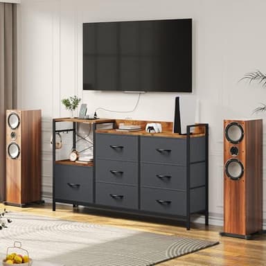 YITAHOME TV Stand with Charging Station, TV Dresser for 52'', Media Console Table, Long TV Stand for Living Room TV Stand with 7 Drawers and Shelves - Image 2