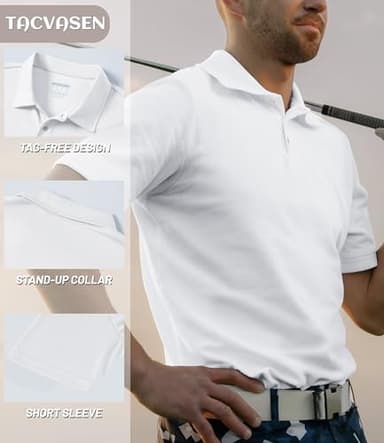 TACVASEN Mens Golf Shirt Dry Fit Mens Polo Shirts Short Sleeve Performance Golf Polos for Men with Collar Work Shirts White, L - Image 2