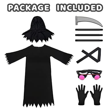 Grim Reaper Halloween Costume with Glowing Red Eyes for Kids, Scythe Included - Image 4
