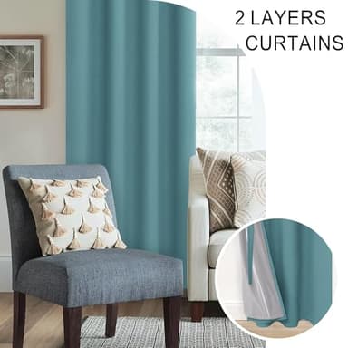 XWZO 100% Blackout Curtains - Thermal Insulated Black Liner Curtains, Noise Reducing and Heat Blocking Drapes for Hall and Studio Windows with Tiebacks, Stone Blue, W52 x L72, Set of 2 - Image 5