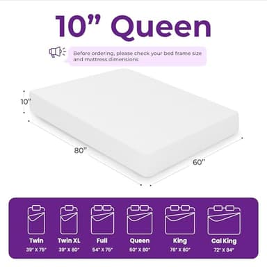 GAESTE 10 Inch Queen Cooling Gel Memory Foam Medium Firm Mattress Breathable Pressure Relief CertiPUR-US Certified Foam, Mattress-in-a-Box for Kids and Adults No Fiberglass (Queen, 10 in) - Image 2