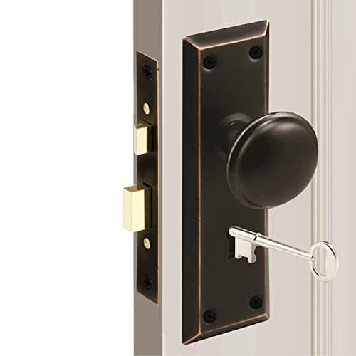 MaxxGeek Mortise Keyed Lock Set with Classic Knobs, Perfect for Replacing Broken Antique Door Knob Sets, Fits 1-3/8 in.-1-3/4 in. Interior Doors, Oil Rubbed Bronze, 1 Pack - Image 1