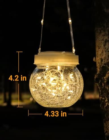 Solar Lantern Solar Lights Outdoor Waterproof 2-Pack, Solar Powered Hanging Lights Cracked Glass Hanging Globes for Christmas Decoration, Shepherd Hook, Garden Tree Ornaments, White Cap, Warm White - Image 3