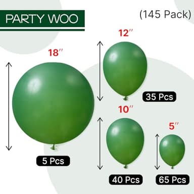 PartyWoo Dark Green Balloons 145 pcs Different Sizes of 18 12 10 5 Inch Hunter Emerald Forest Green Balloon Arch Kit Garland for Graduation Christmas Jungle Birthday Party Decorations Green-Y56 - Image 6