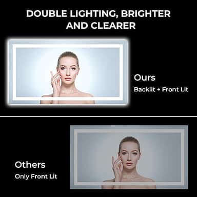 YEELAIT 60x40 Inch LED Bathroom Mirror with Lights Front and Backlit Lighted Vanity Mirror for Bathroom Wall with 3 Colors Dimmable Anti-Fog Memory Shatter-Proof IP54 Waterproof Horizontal/Vertical - Image 3