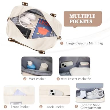 Weekender Bags for Women,Personal Item Travel Bag with Shoes Compartment,Overnight Travel Duffel Bag with Toiletry Bag,Medium - Image 7