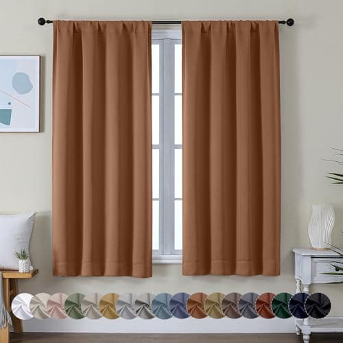 Simplebrand Ava Sun Baked Blackout Curtains for Bedroom 63 Inch Length 2 Panels, Solid Thermal Insulated Energy Saving Rod Pocket Window Treatment Curtains Blackout Drapes, W40 x L63 Inch, Sun Baked - Image 1
