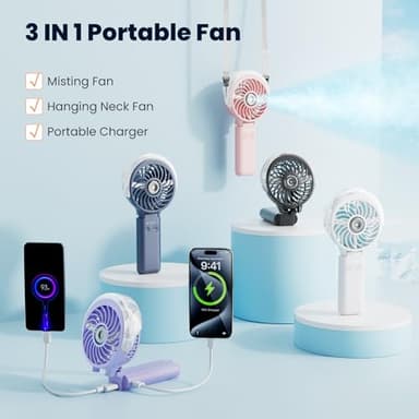 HandFan 5200mAh Upgraded Handheld Misting Fan, Portable Mister Fan Rechargeable, Spray Water Mist Fans, Electric Hand Cooling Ice Fans for Summer Beach Travel Concerts, Gifts for Women(Royal Blue) - Image 5
