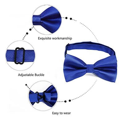 Alizeal Mens Solid Color Mini Squares Formal Banded Pre-tied Bow Ties, Pocket Square, Cufflinks Set Wedding Party Business-Royal Blue - Image 4