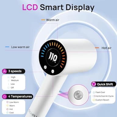 CONFU Hair Dryer, 110000 RPM Fast Drying Blow Dryer with Magnetic Diffuser and Concentrator, Professional Lightweight Ionic Hair Dryer for Women and Men - Image 5