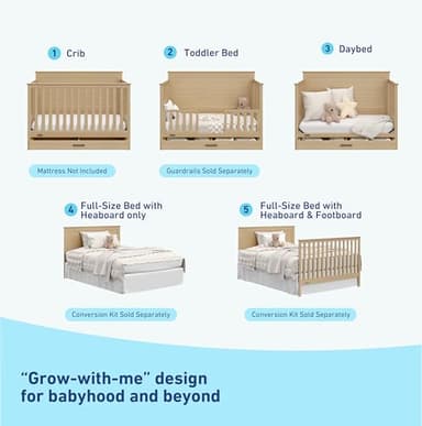 Graco Tristan 5-in-1 Convertible Crib with Drawer (Driftwood) – GREENGUARD Gold Certified, Fits Standard Crib Mattress, Premium Handle, Converts to Toddler Bed, Daybed, and Full-Size Bed - Image 4