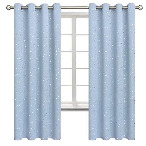 BGment Star Room Darkening Curtains for Kids Bedroom - Grommet Thermal Insulated Silver Star Print Kids Curtains for Living Room, Set of 2 Panels, Baby Blue, 52 x 72 Inch - Image 1