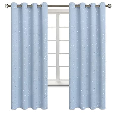 BGment Star Room Darkening Curtains for Kids Bedroom - Grommet Thermal Insulated Silver Star Print Kids Curtains for Living Room, Set of 2 Panels, Baby Blue, 52 x 72 Inch - Image 1