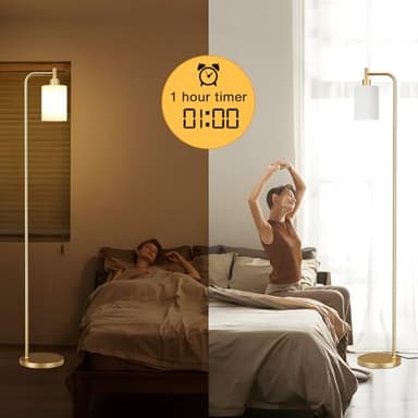 Ziisee Floor Lamps for Living Room - Industrial Standing Lamp with Remote Control Glass Shade, Modern Gold Floor Lamp with LED Bulbs, Tall Lamp for Bedroom Office - Gold - Image 5