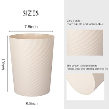 UUJOLY Plastic Small Trash Can Wastebasket, Garbage Container Basket for Bathrooms, Laundry Room, Kitchens, Offices, Kids Rooms, Dorms, (Beige, 1.8 Gallon/2 Pack) - Image 3