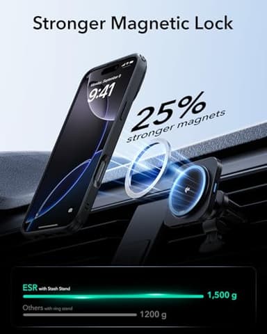 ESR for iPhone 16 Pro Max Case, Compatible with MagSafe, Military-Grade Protective Case, Built-in Stash Stand Phone Case, Scratch-Resistant Back Cover, Classic Series, Clear Black - Image 9