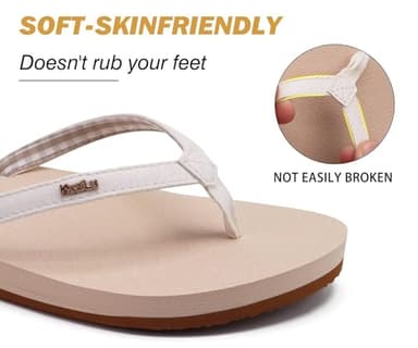 KuaiLu Womens Arch Support Flip Flops Comfortable Yoga Mat Slip on Leather Walking Thong Cushion Sandals Summer Beach Orthotic Slides Travel Essentials Indoor Outdoor Slippers Shoes Beige Size 7 - Image 6