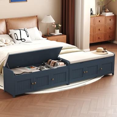 HOMEFORT 41.3" Shoe Bench with Lift Top Storage, Entryway Bench with Cushioned Seat, Wooden End of Bed Bench, Shoe Cabinet Bench with Hidden Storage Space, for Bedroom, Hallway,Blue - Image 2
