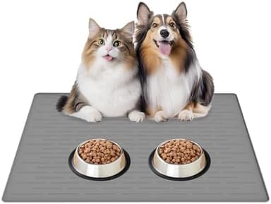 32"x24" Large Silicone Pet Feeding Mat, Waterproof Non-Slip Dog and Cat Bowl Mat for Food & Water, Durable Floor Protector to Prevent Spills, Easy to Clean, Light Gray - Image 3