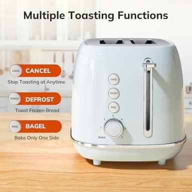Retro 2 Slice Stainless Steel Toaster with 6 Bread Shade Settings, Bagel, Cancel, Defrost Function, Extra Wide Slot, Removable Crumb Tray, Blue - Image 2