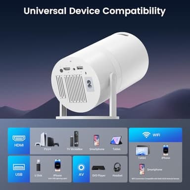 Mini Portable Projector with WiFi and Bluetooth,Support Movie Projector 1080P HD,Auto Keystone Correction,180° Rotatable,Compatible with TV Stick, HDMI, USB, Smartphone, Laptop (White 1) - Image 9
