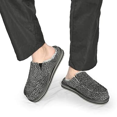 ONCAI Slipper for Men 2025 with Arch Support,Cotton-Blend Memory Foam House Slippers for Man Warm Strips Fluff Plush Wool-like Clogs with Rubber Sole Grey Size 12 - Image 2