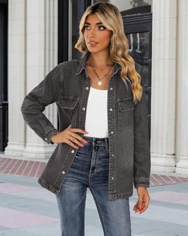 luvamia Button Up Shirt Women Casual Button Down Shirts For Women Black Jacket Women Jean Jacket Fall Jackets For Women Shirts Casual Summer Womens Denim Shirt Size Medium Size 8 10 - Image 2