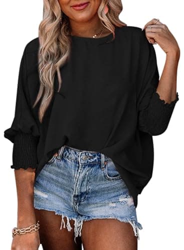 Dokotoo Womens Plus Size Tops Business Casual Outfits Crew Neck Spring Summer Ladies Tops Loose Fashion 3/4 Puff Sleeve T Shirts Flowy Blouses for Women Dressy Casual Black XL - Image 5