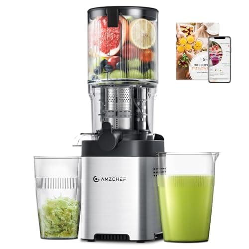 AMZCHEF Cold Press Juicer, 5.4" Juicer Machines with Large Feed Chute for Whole Fruits & Vegetables, Stainless Steel Juice Extractor with Large Auger, Triple Strainers, Easy Cleanup & Assembly - Image 1